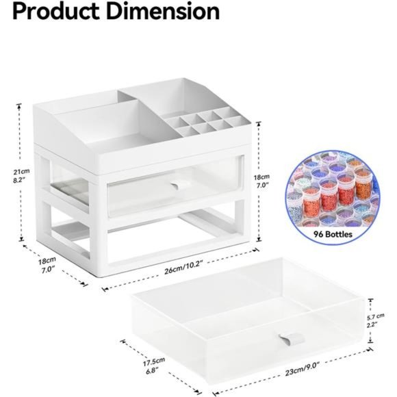 Storage Containers for Diamond Painting Accessories,2 Drawers with 96 Slots Bead - Picture 5 of 7